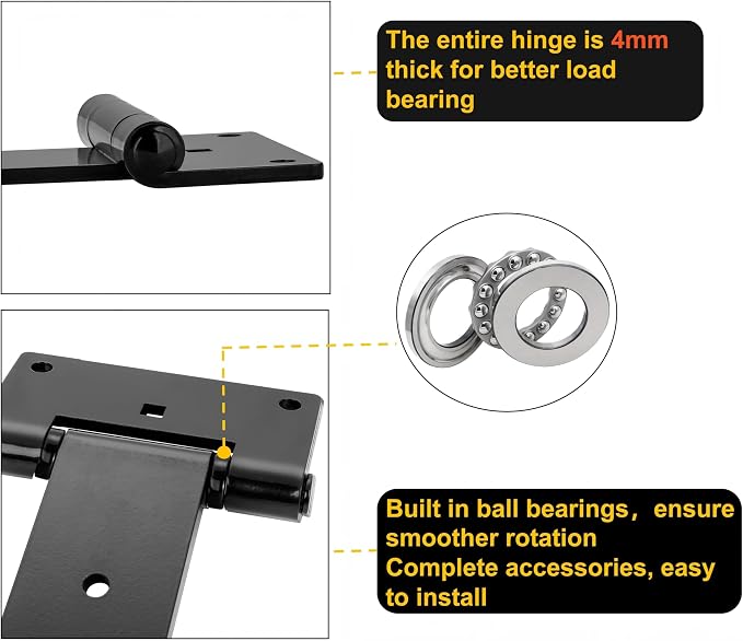 12 Inch Heavy Duty T Strap Hinges, 4mm Thickened Solid Steel | Black Tee Hinges - Image 4