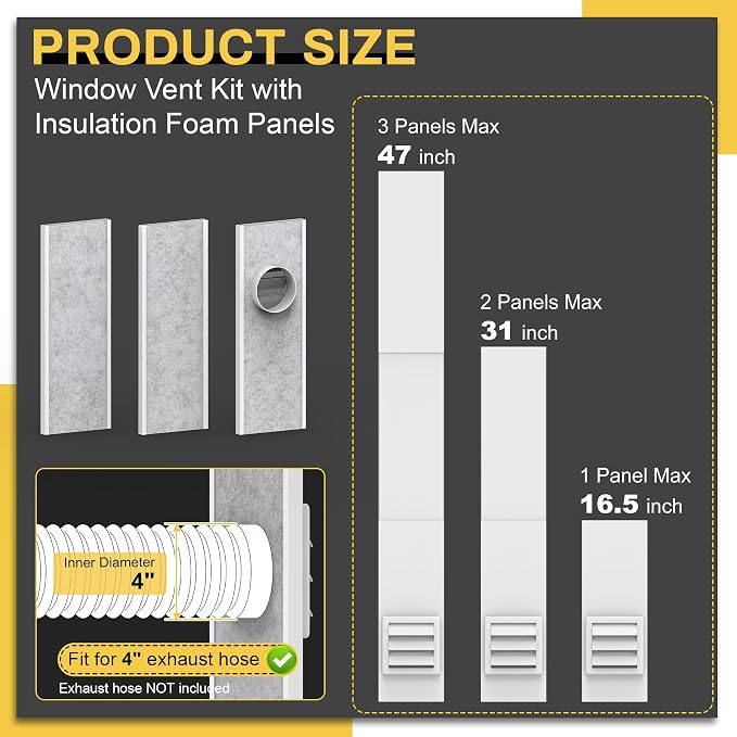 Dryer Vent Window Kit with Insulation Foam Panels - Image 2