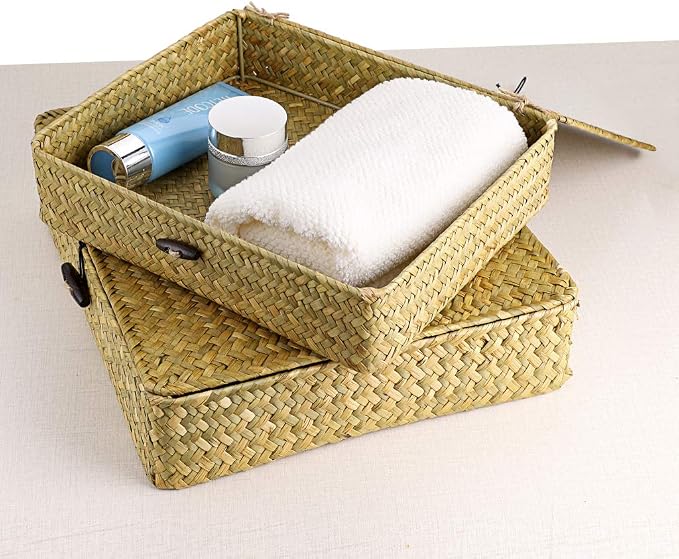 Hipiwe 2 Packs Flat Wicker Basket Box - Image 7