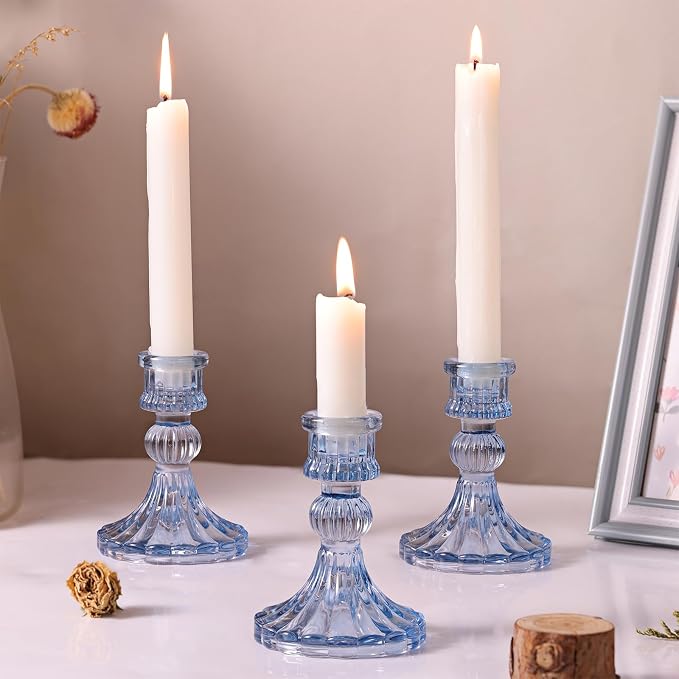 12PCS Blue Candlestick Holders Set- 4" H Taper Candle Holders, Glass Candle - Image 5