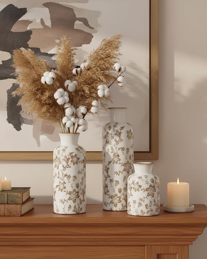 Brown Ceramic Vase Set of 3, Vintage Brown Floral Vases - Image 8