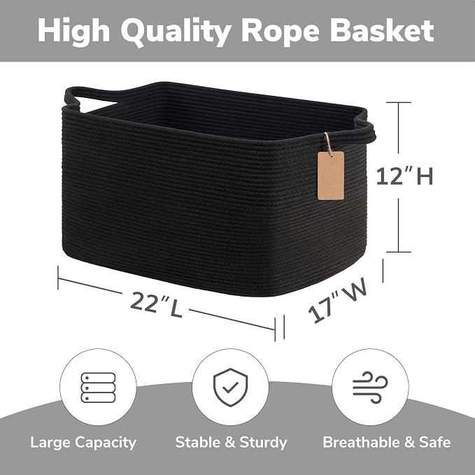 Goodpick 75L Extra Large Woven Rope Blanket Basket, Toys & Clothes, Fits - Image 3