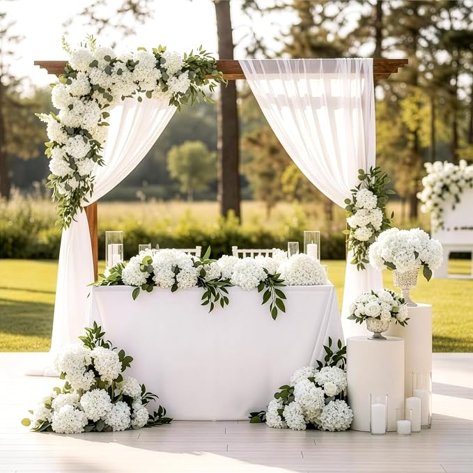 Auihiay 64Pcs Hydrangea Artificial Flowers Bulk, Silk White Hydrangeas | Full - Image 2