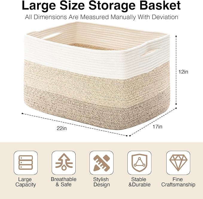 ICERZCZ Large Rectangle Blanket Basket, Large Storage Basket - Image 3