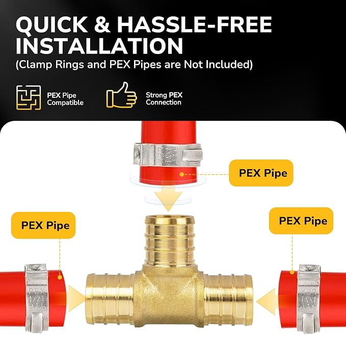 3/4" PEX Tee, PEX Fittings, Heavy-Duty Brass Crimp Fittings - Image 4