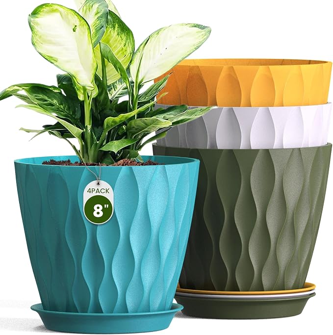 8 Inch Plant Pots 4 Pack Plastic Planters by Areutxbis