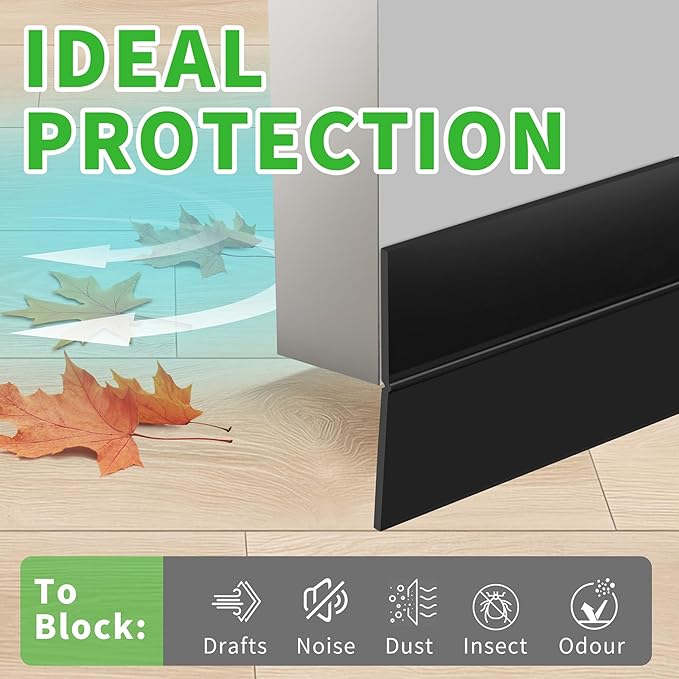 Door Weather Stripping Seal Strip, 1.0 in Black Door Draft Stopper | Weather - Image 2