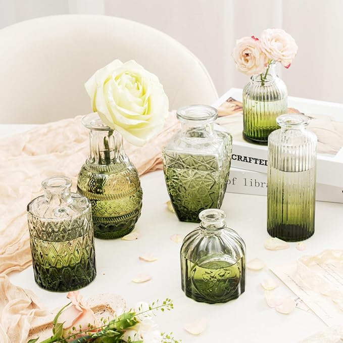 Clear Gradient Green Glass Bud Vase Set of 12 Pcs, Small Bud Vases in Bulk - Image 6