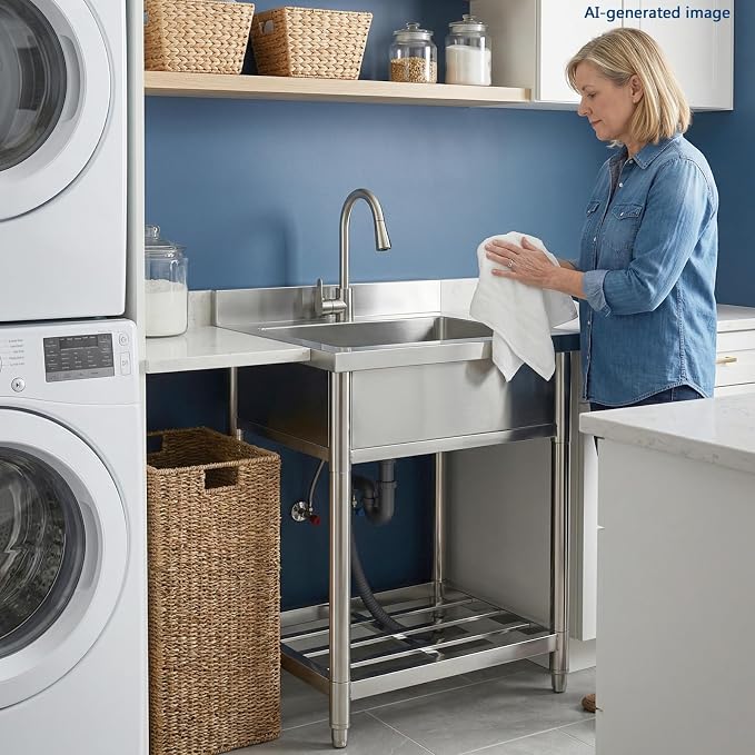 Stainless Steel Commercial Kitchen Sink, Free Standing Single Bowl Sink - Image 3