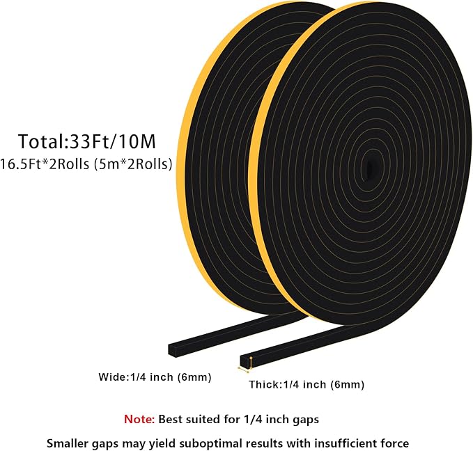 Square Foam Seal Tape, Blocks Drafts, Strong Adhesive, Easy Install | Reduces - Image 6