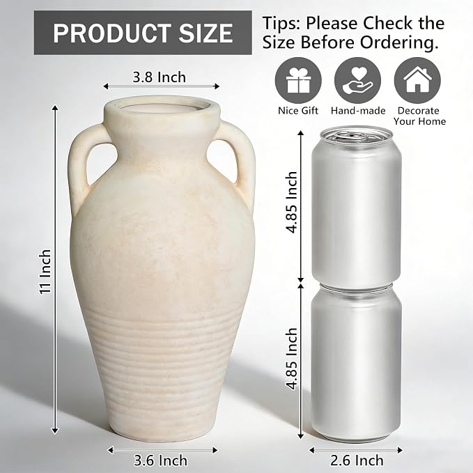 11 Inch Ceramic Vase with Handles, Tall Vase - Image 2