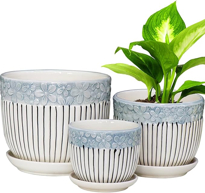 Hlukana Ceramic Plant Pots Set of 3, 6.75/5.6/4.2 inch Planters by Hlukana