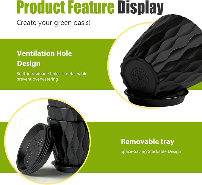 8 Inch Plastic Plant Pots, Planters - Image 6