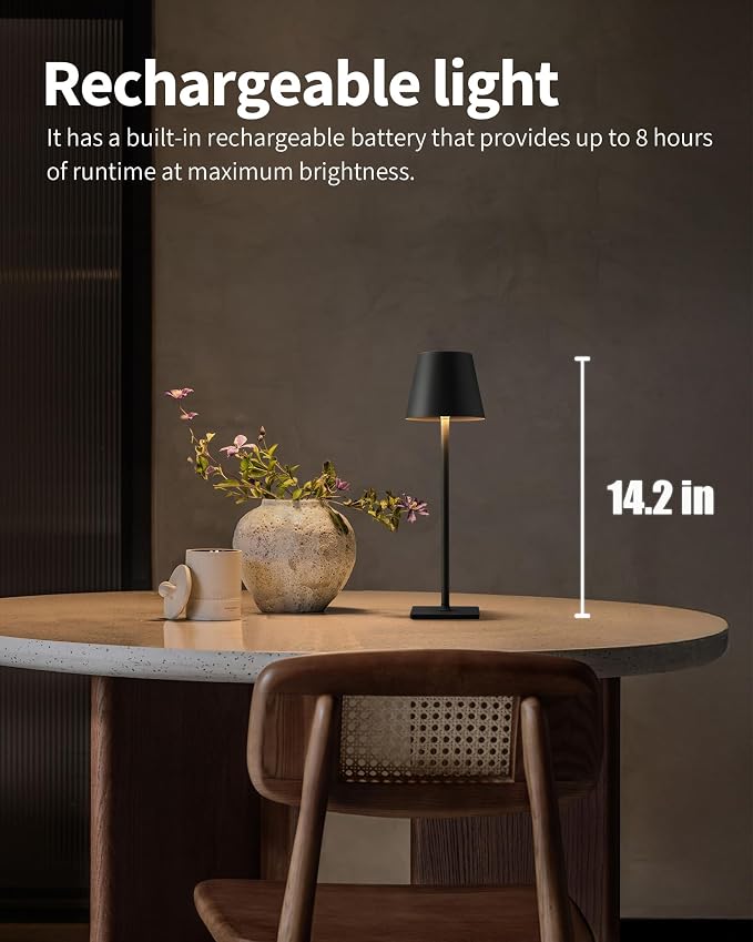 KDG 2 Pack Cordless Black Table Lamps, Rechargeable Portable LED Desk Lamps | - Image 2