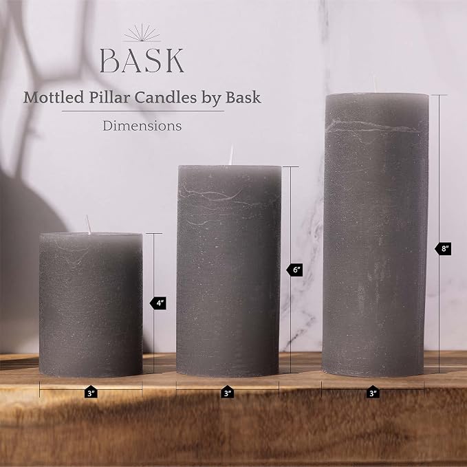BASK Mottled Unscented Cool Grey Pillar Candles Set of 3 - Image 2