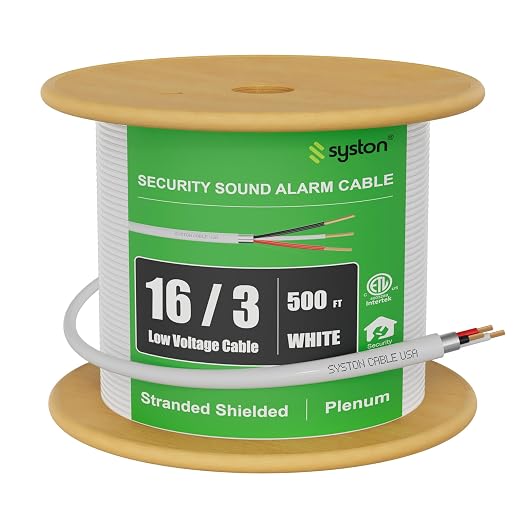 Syston 16/3 Fire Alarm Control Cable, Stranded Copper, CMP Shielded, 500 FT | by SystonCableTechnology