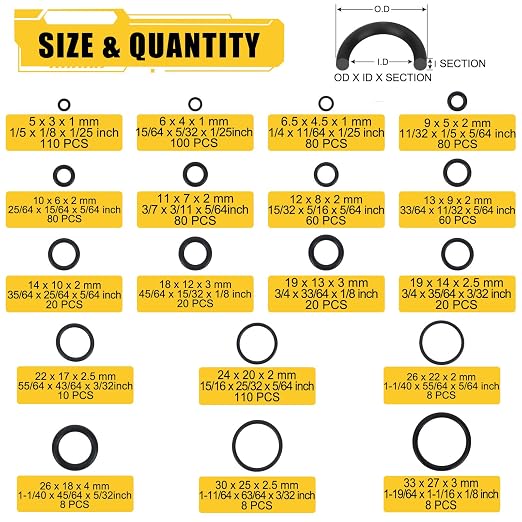 780PCS 18 Sizes Rubber O Ring Assortment Kit - Image 2