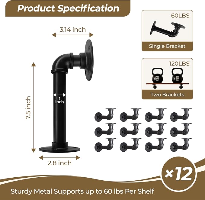 Industrial L Pipe Shelf Brackets - Image 3