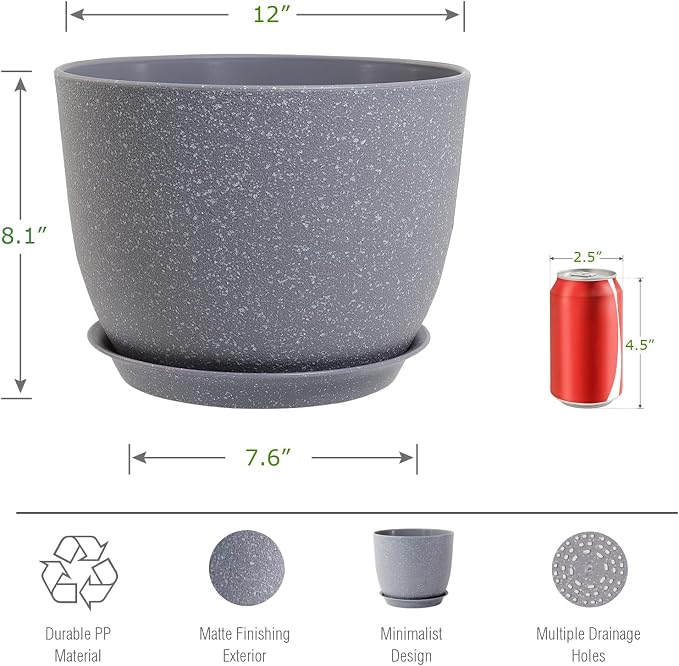 UOUZ 12inch Large Plant Pot, Modern Plastic Planter - Image 2