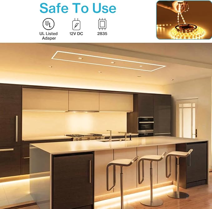 Olafus 16.4ft LED Strip Lights Warm White Dimmable, LED Rope Light Kit 12V - Image 4