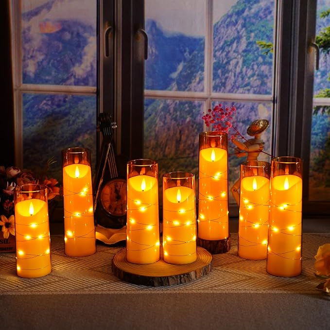Eebuss Flameless Candles with Embedded Star String, Battery Operated LED Pillar - Image 5
