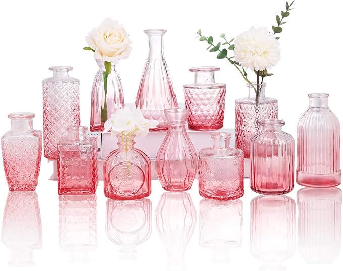 CUCUMI 12pcs Bud Vases for Centerpieces, Decorative Flower Vases for Wedding by CUCUMI