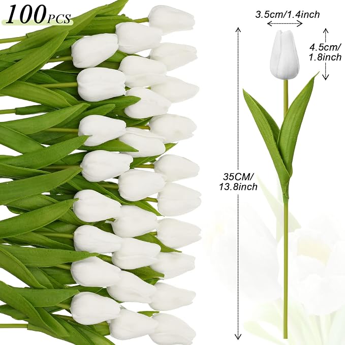 Janinka 100pcs Artificial Tulip Flowers Fake PU Tulips Faux Latex Bouquet - Image 2