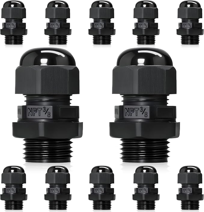 12 Pcs 3/8" NPT Black Adjustable Cable Glands by Wocloer