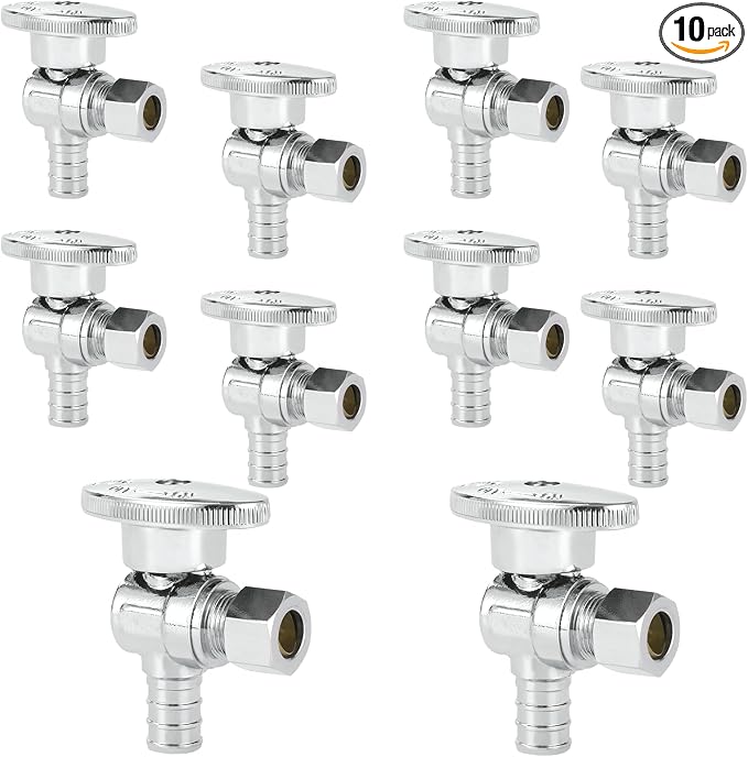 10PC HeSun 1/2" PEX-B Crimp x 3/8" OD Compression Angle Stop Valve | 1/4 Turn by HeSun