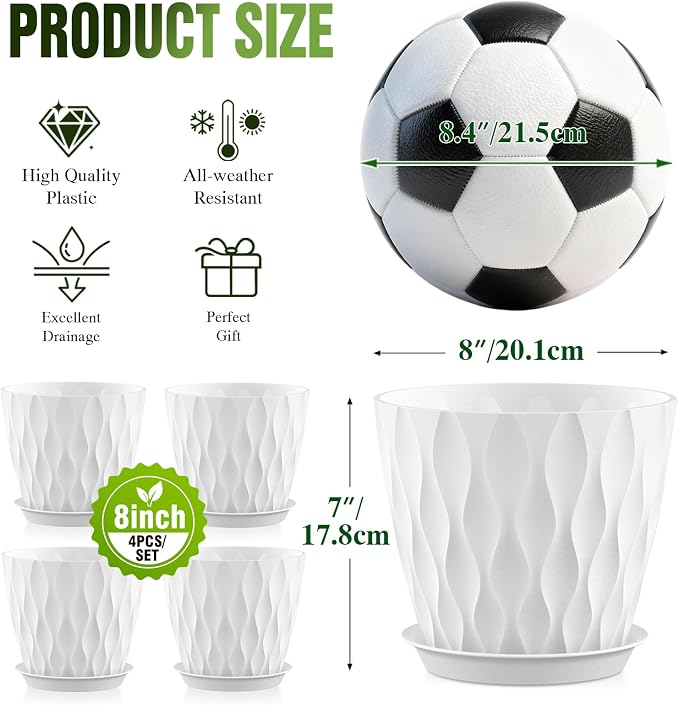 8 Inch Plant Pots 4 Pack Plastic Planters - Image 3