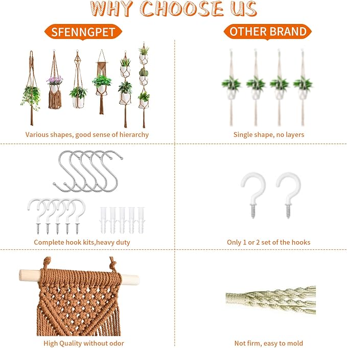 SFENNGPET Macrame Plant Hangers, handmade macromay plant hangers, indoor flower - Image 6