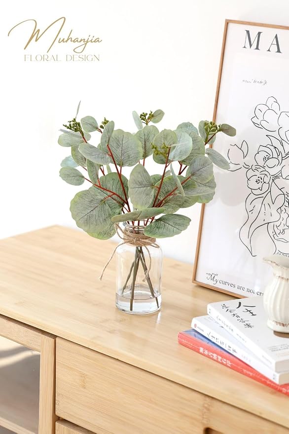 Muhanjia Artificial Eucalyptus Stems in Glass Vase - Image 6