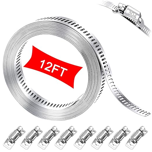 304 Stainless Steel Hose Clamp Assortment Kit, DIY 12FT Metal Strap + 8 by maierke