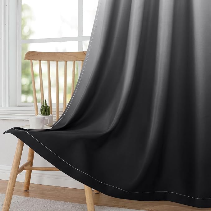 HOMEIDEAS Black Ombre 100% Blackout 52W x 63L 2 Panels | Gradient, Room - Image 3