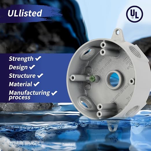 Round Weatherproof Electrical Box, 5 Hole 1/2-Inch Surface Mount Box | Aluminum - Image 3