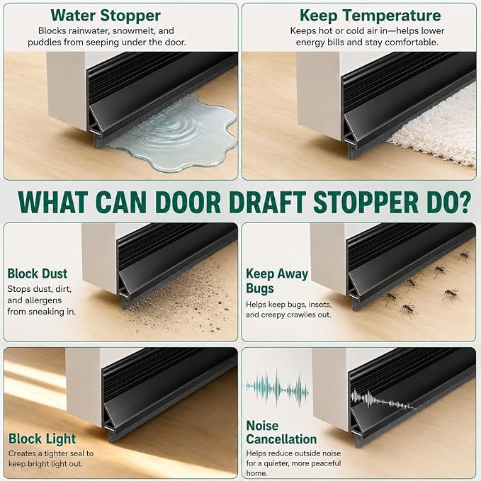 Door Draft Stopper with Brush, 2 Pack | Self Adhesive Weather Stripping - Image 3