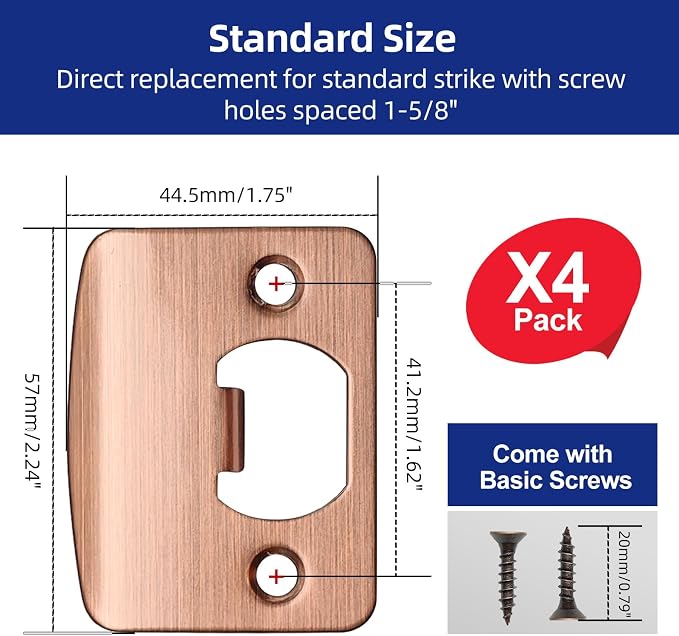 Standard Door Strike Plates 2-1/4" x 1-3/4", Antique Bronze Finish | Builder - Image 2