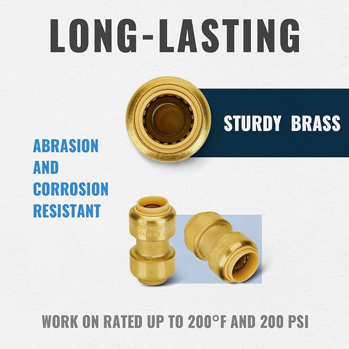 20-Pack Push Coupling Plumbing Fittings Set, Brass | 10 Each 1/2" & 3/4" - Image 2