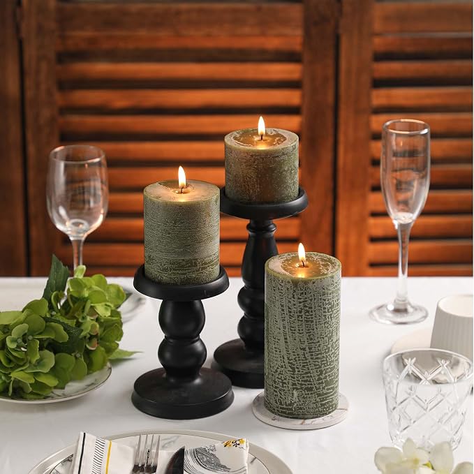 3x4 Inch Moss Green Pillar Candles Set of 3 - Image 6