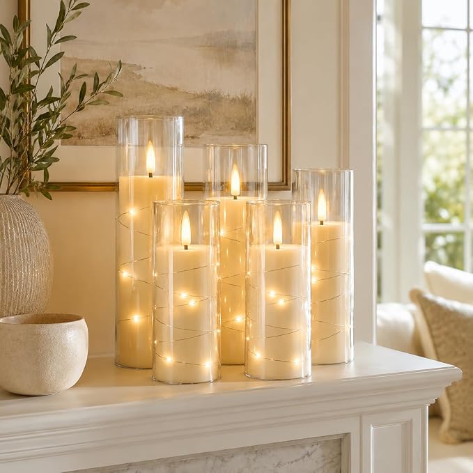 Da by 5 Pack Clear Acrylic Flameless Taper Candles, Flickering Black Wick LED - Image 7
