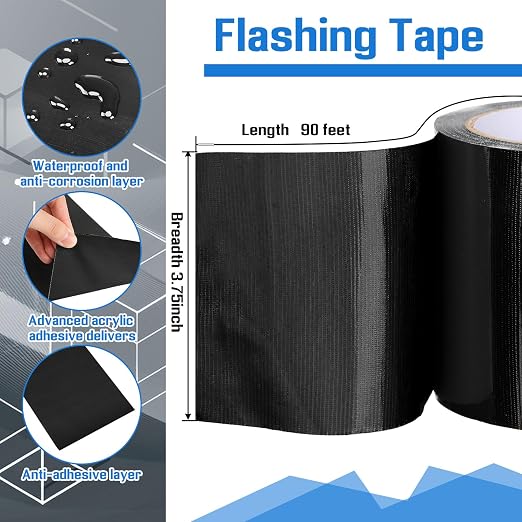 Feifeiya Window Flashing Tape 3.75 Inch x 90 ft Acrylic Adhesive UV Resistant - Image 2