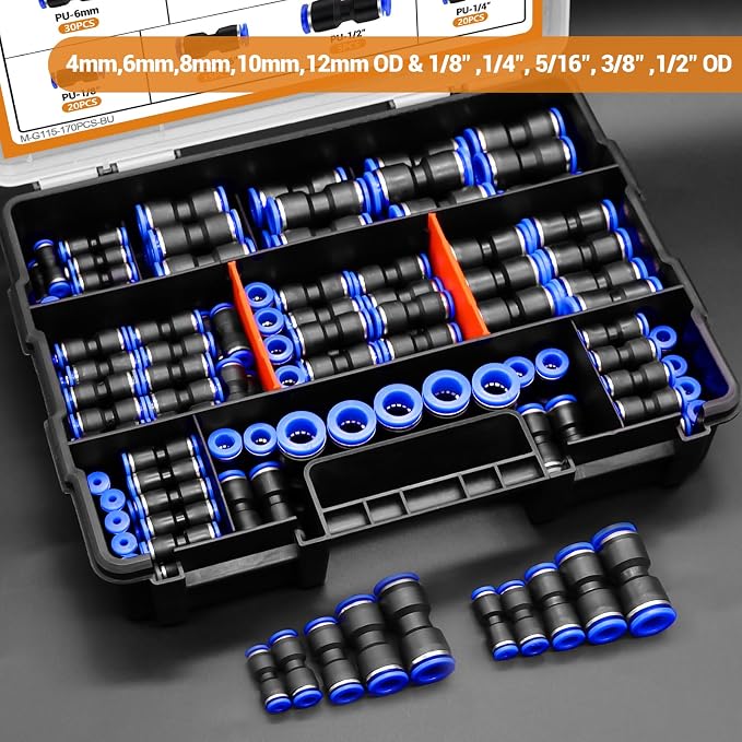 mankk 170PCS Push to Connect Fittings Metric & Imperial Air Hose Connectors | 5 - Image 7