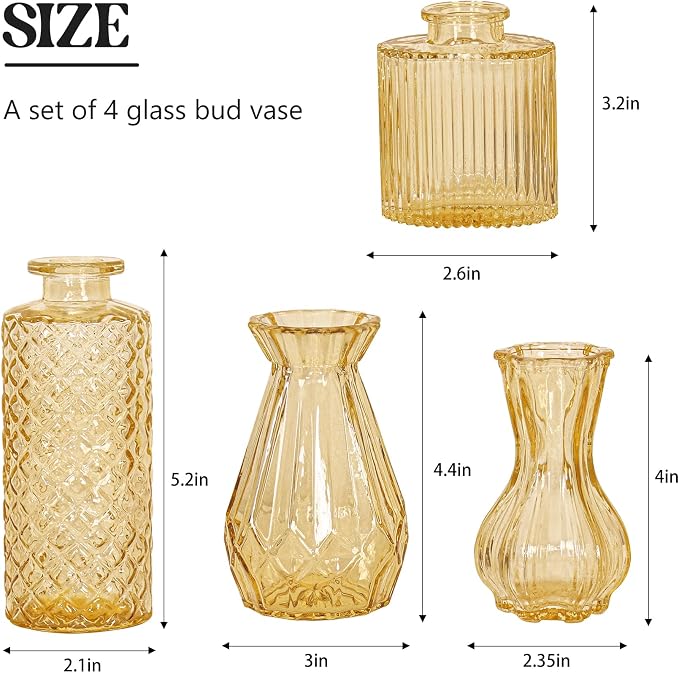Set of 4 Glass Bud Vase Set, Small Vintage Clear Flower Vase Centerpieces - Image 2
