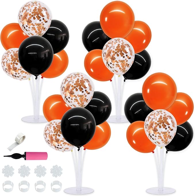 TONIFUL 4 Set Black Orange Balloons Stand Balloon Centerpiece by TONIFUL