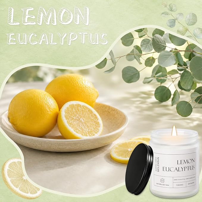 Molensun Lemon Eucalyptus Scented Soy Candles, 7 Oz 2 Pack Gift Box - Image 2