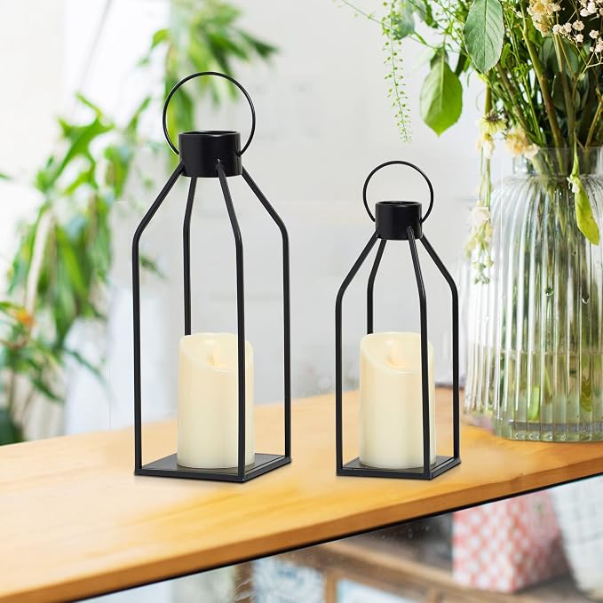 HPC Decor Modern Farmhouse Lanterrn Decor- Black Metal Candle - Image 2