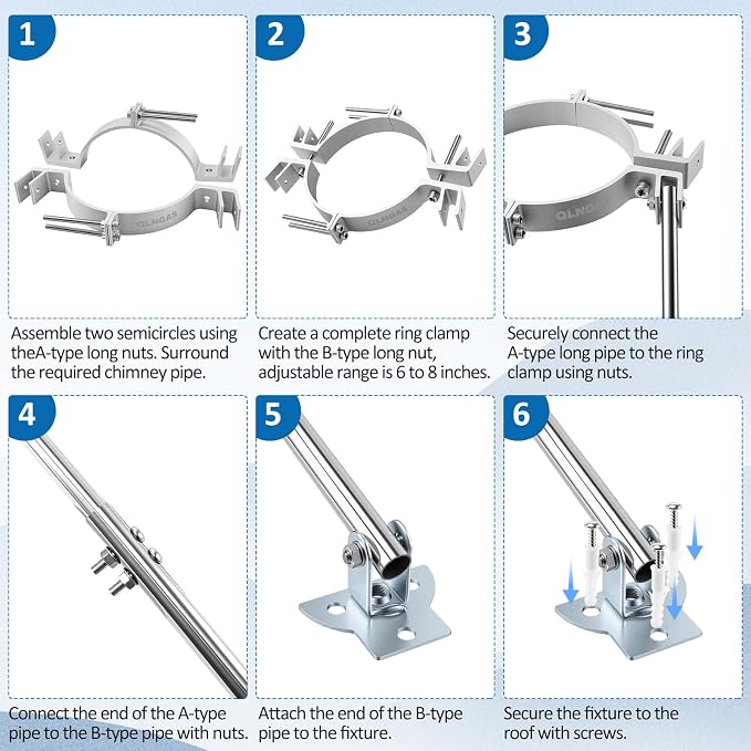 2026 Updete 6-8 Inch Extended Roof Bracket Supports Chimney Stove Pipe - Image 6