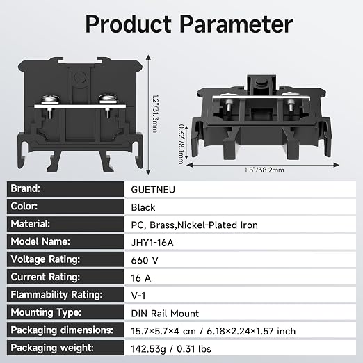 15Pcs JHY1 DIN Rail Terminal Blocks, 660V 16A, 2.5mm² | Detachable and - Image 6
