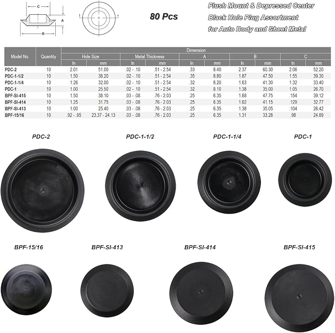 Woodzdon 80pcs Depressed Center & Flush Mount Black Hole Plug Assortment - Image 2