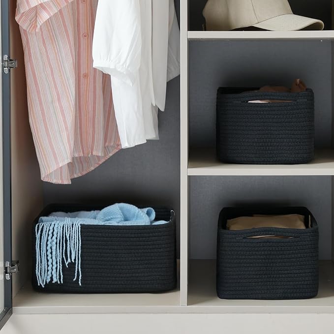 3 Pack Small Storage Baskets for Organizing, 11.8×7.8×5.1", Cotton Rope Basket - Image 3